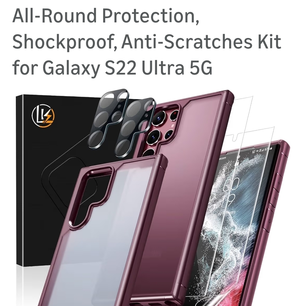 Shockproof Anti-Scratch Case for Galaxy S22 Ultra 5G - Burgundy